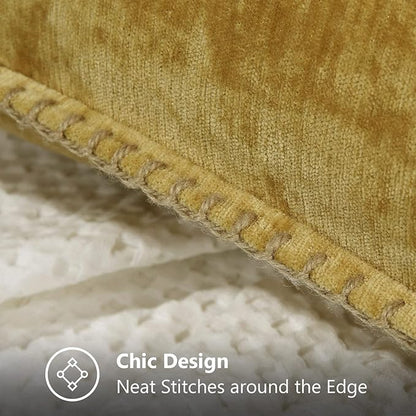 decorUhome Chenille Soft Throw Pillow Covers 24x24 Set of 2, Farmhouse Velvet Neutral Decorative Euro Pillow Covers with Stitched Edge for Couch Sofa Bed Home Decor, Mineral Yellow