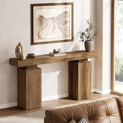 Tribesigns 63-Inch Long Console Table, Farmhouse Entryway Table Behind Couch, Wooden Foyer Stand Entry Station, Modern Hallway Accent Furniture for Living Room Decor, Entrance, Natural Wood Finish