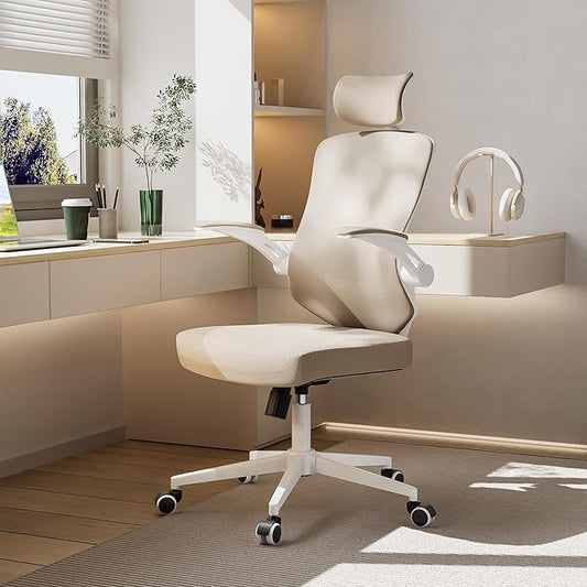 Office Chair,Ergonomic Comfy Home Desk Chair with 350LBS Capacity,High Back Gaming Chair with Wheels,Mesh Computer Chair,Lumbar Support, Adjustable Headrest,Flip-up Armrest