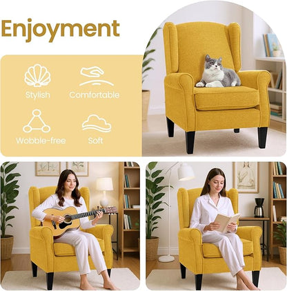 Accent Chair for Living Room Set of 2, High Back Reading Armchairs with Removable Seat Cushion, Mid-Century Single Couch in Fabric, Modern Ergonomic Wingback Chair for Bedroom,Club, Balcony