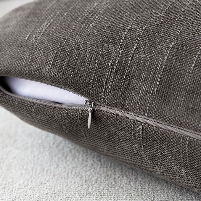 Foindtower Pack of 2 Soft Textured Throw Decorative Pillow Covers Square Accent Solid Cushion Cover Cozy Farmhouse Pillow Case with Zipper for Couch Sofa Bedroom Living Room 24x24 Inch, Charcoal