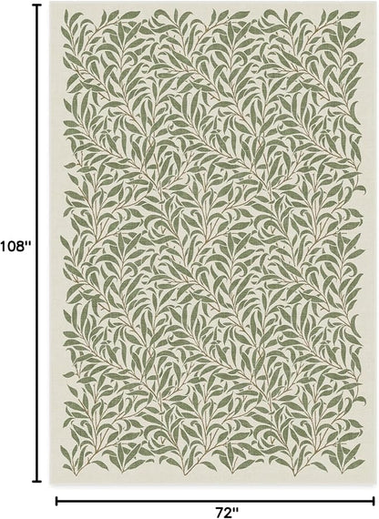 RUGGABLE x Morris & Co Machine Washable Area Rug – Pure Willow Boughs Green 6x9, Stain-Resistant, Non-Slip – Medium Rugs for Living Room, Bedroom, Hallway, Entryway & Office–with Cushioned Pad