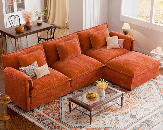 ELUCHANG Oversized 113" Modular Sectional Sofa, Comfy Cloud Couch, L Shaped Deep Seat Sofa Couches for Living Room, 4-Seater Modern Sofa with Movable Ottoman, DIY Combination - Chenille Terracotta