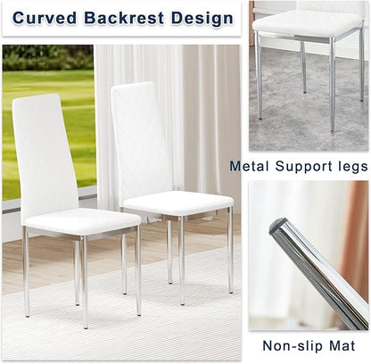 JT Modern Minimalist Dining Chair Fireproof Leather Sprayed Metal Pipe Diamond Grid Pattern Restaurant Home Conference Chair Set of 4 Or 6 (8, White)