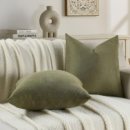 FUTEI Moss Green Chenille Throw Pillow Covers 22x22 Inch Set of 2,Soft Wide Chevron Textured Cushion Case,Farmhouse Home Decor for Couch Bed Living Room