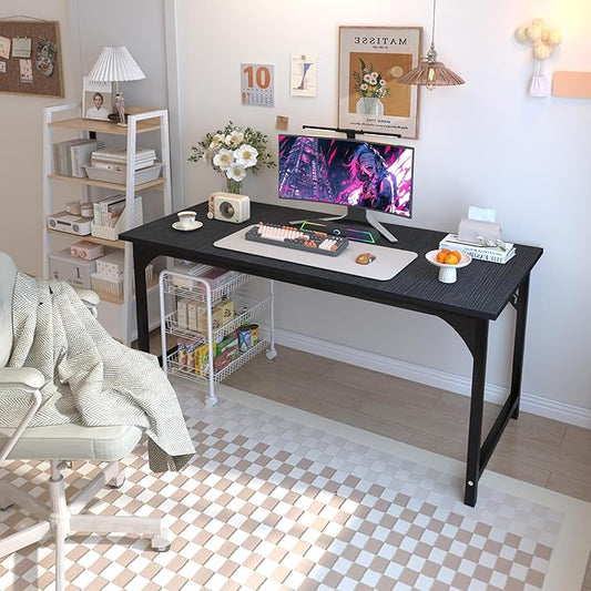 55'' Computer Desk with Deeper Desktop, Home Office Desk Workstation with Sturdy Metal Frame, Modern Simple Desk for Gaming Studying Writing, Black