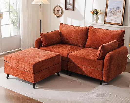73'' Loveseat Sofa with All Seats Storage, Modular Sectional Couch with Movable Ottoman,Oversized Comfy Couch with 7.8'' Cushion,24.5'' Deep Seat,for Living Room,Bedroom,Velet,Orange