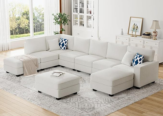 Legend Vansen Modular Sectional Sofa U Shaped Couch with Ottoman Modern Reversible Corner Sectional Couch for Living Room (Cream, U Shaped Sofa-4)