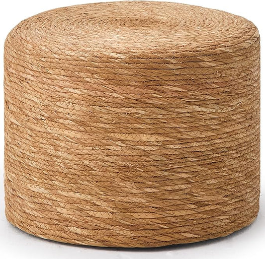 Wimarsbon Round Pouf Ottoman, Natural Hand Knitted Footrest Poof, Rustic Lounge Pouffe, Boho Pous Foot Stool, Accent Table or Seat (Natural Cattail, 15.7 * 15.7 * 11.8)