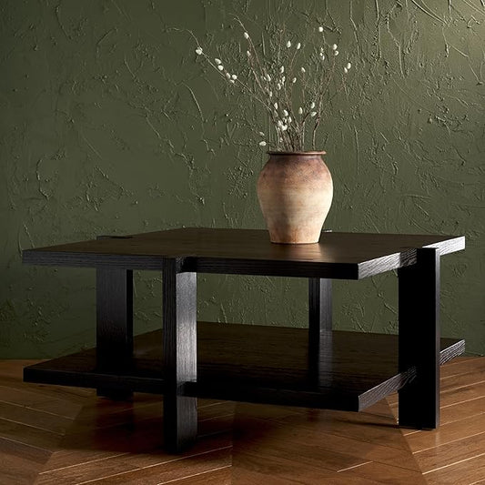 SAFAVIEH Couture Collection Quigley Black 2-Tier Square Coffee Table, Ideal for Living Room, Office, Bedroom