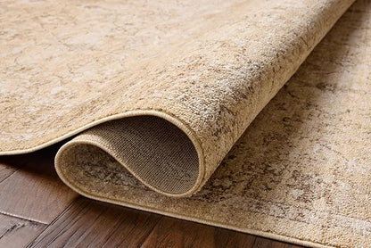 Loloi Chris Loves Julia Palma Collection PLM-10 Wheat/Bark 3'-6" x 5'-6" Fringe Accent Rug Vintage Style Boho Living Room Bedroom Carpet