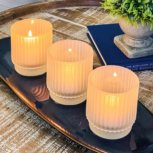 Kate Aspen Vintage Fluted Frosted Glass Tealight Votive Candle Holders (Set of 6), Rustic Decor, Boho Decorations, Shelf Decoration, Classic Look | Perfect Hostess Gift | (Pack of 6)