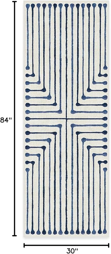 RUGGABLE x Jonathan Adler Machine Washable Modern Runner Rug – Inkdrop Slate Blue 2.5x7, Stain-Resistant, Non-Slip – Washable Rug for Hallway, Entryway, Living Room & Kitchen–with Standard Pad