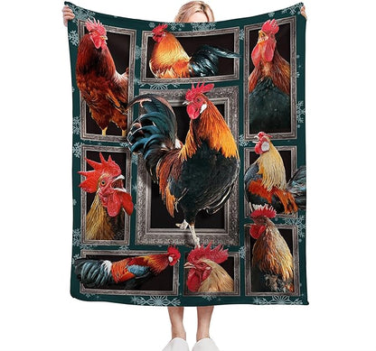 Rooster Throw Blanket - Chicken Farm Animal Decor for Girls Boys Women Men Kids Adults - Soft Warm Cozy Fleece for Couch Sofa Bed 50"x40"