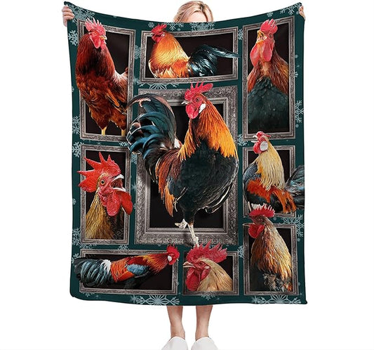Rooster Throw Blanket - Chicken Farm Animal Decor for Girls Boys Women Men Kids Adults - Soft Warm Cozy Fleece for Couch Sofa Bed 50"x40"