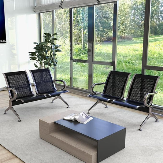 Kinsuite Reception Room Chair - 2pcs 2-Seat Guest Bench with Arms, Metal Waiting Room Chairs Reception Seat for Office Bank, Hospital, Airport, Black