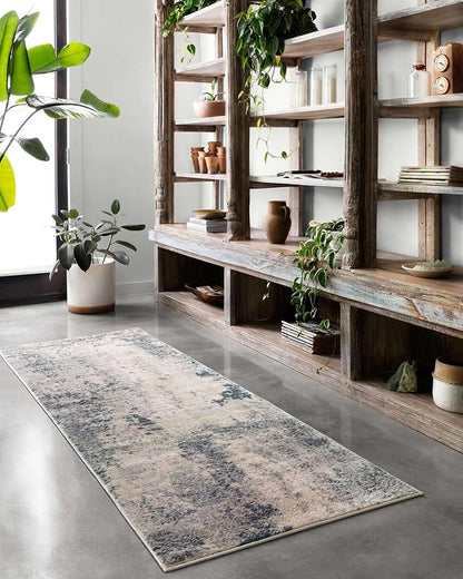 Loloi Teagan Collection TEA-07 Natural/Denim 2'-8" x 4' Accent Rug, Large, Soft Neutral Rug, High-Traffic for Living Room, Bedroom, Home Office, Dining Area