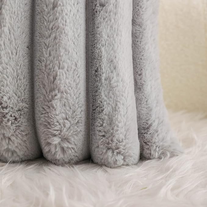 Neelvin Grey Faux Fur Cozy Soft Striped Decorative Throw Pillow Covers 26x26 inch Set of 2,Velvet Pillowcase Cushion Case for Sofa Couch