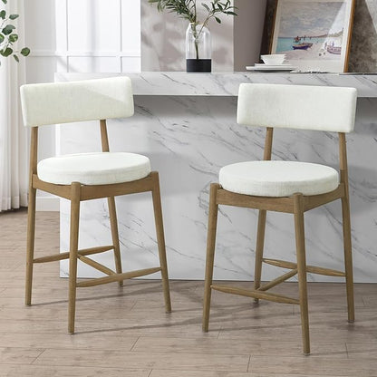 Christopher Knight Home Ebany 25.50" H Barstools Set of 2, Upholstered Counter Stool, Comfy Backrest Kitchen Stool, Rubberwood Frame Stool Chair, Bistro Chair for Kitchen Dining Room, Beige+Nature