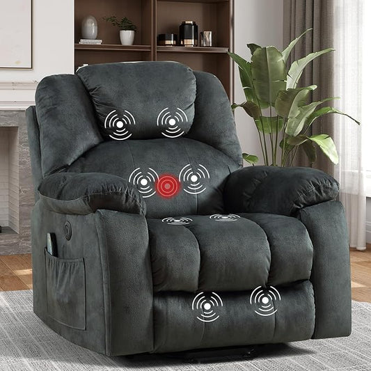 Bonzy Home Power Lift Recliner Chair with Massage and Heating, Lift Chairs Recliner for Elderly, Upholstered Comfy Power Lift Chair with 2 Hidden Cup Holders, Side Pockets, USB Port,Dark Grey