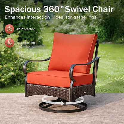 Patio Furniture Set with 56" Fire Pit Table, Premium Outdoor Wicker Metal Frame Furniture with Upgraded Waterproof Thick Cushions for Porch, Poolside, Deck, and Yard