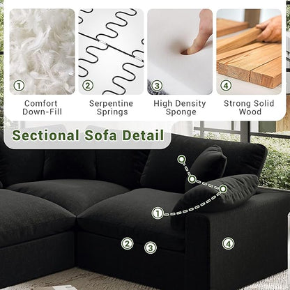 Cloud Modular Sectional Sofa,211.6" Down Filled Sofa 5 Seat with Chaise,Minimalist Sofa Cover Washable and Replaceable Couches for Living Room,Sectional Sofa Deep Seat Black