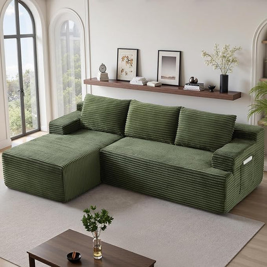 96''Sectional Couches for Living Room,Modern Modular Sectional Sofa,Upholstered Boneless Couch with Pockets,Comfy Cloud Couch with L Shaped Chaise(Green, 96''W Left Facing Chaise)