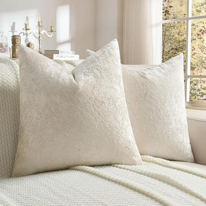 FUTEI Cream Flannel Throw Pillow Covers 26x26 Inch Set of 2,Soft Dimensional Textured Euro Pillow Shams,Modern Home Decor for Couch Living Room
