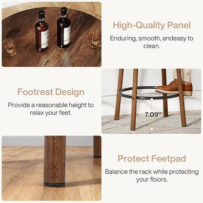 Tribesigns 3 Pieces Bar Table Set, 23.6" Round Pub Table, Small Bar Height Pub for 2, Industrial Home Bar Unit Set with 2 Stools for Kitchen, Dining Room, Living Room & Bistro, Rustic Brown