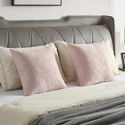 FUTEI Pink Velvet Throw Pillow Covers 20x20 Inch Set of 2,Soft Embossed Leaf-Relief Textured Cushion Cases,Natural Home Decor for Couch Living Room