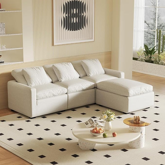 Large Convertible Modular Couches, L - Shape Couch with Optional Ottoman,Down Fill Sectional Sofa for Living Room(Beige)