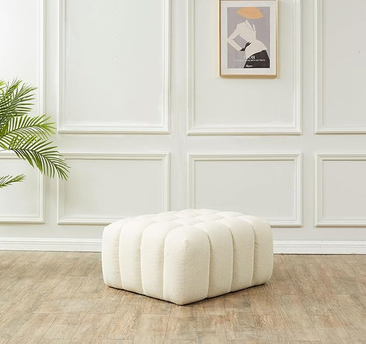 SAFAVIEH Couture Collection Calyna Cream Boucle Tufted Upholstered Ottoman
