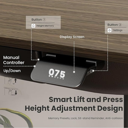 COLAMY Electric Standing Desk, Whole-Piece Gaming Desk with Dual Motors, Ergonomic Footrest, Drawers for Storage, Adjustable Height Sit-Stand Desk for Home Office (Veneer Desktop, Walnut + Black)