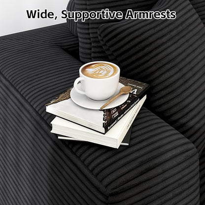 107" Boneless Couch, Sectional Couchs for Living Room & Bedroom, Cloud Couch with L-Shape Chaise Modern Modular Sofa with Deep Seat, No Assembly Required (Jet Black)
