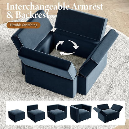 Vesgantti Modular Sofa Bed with Storage, 92" Sleeper Sofas with 9 Seats Storage Chaises Removeble Cover, Luxury Large Velvet Sectional Couch Set for Living Room, Apartment, Home Theatre, Blue