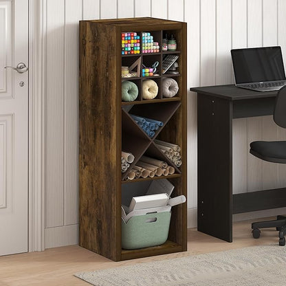 Furinno Cubicle Book Shelf, 3-Cube Thick Frame Bookshelf, Horizontally & Vertically Reversible Bookcase with Open Back, 14.6 x 15.9 x 44, for Living Room, Bedroom, Home Office, Amber Pine