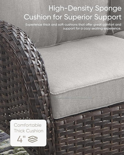 HUMMUH 7-Piece Patio Furniture Set with Fire Pit,Wicker Patio Sofa Set Outdoor Swivel Rocking Chairs with Ottomans for Backyard,Poolside,Deck
