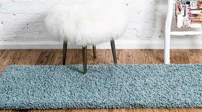 Unique Loom Solid Shag Collection Area Rug (2' 6" x 19' 8" Runner, Light Slate Blue)
