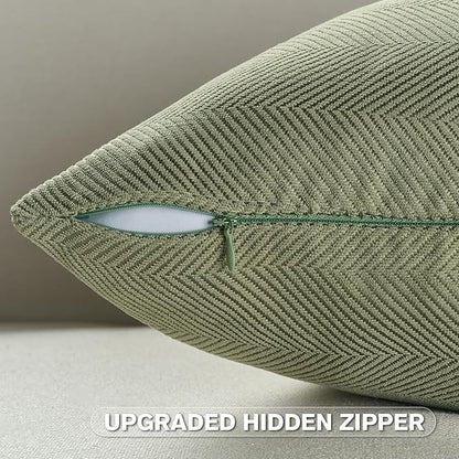 FUTEI Sage Green Chenille Throw Pillow Covers 20x20 Inch Set of 2,Soft Wide Chevron Textured Cushion Case,Farmhouse Home Decor for Couch Bed Living Room