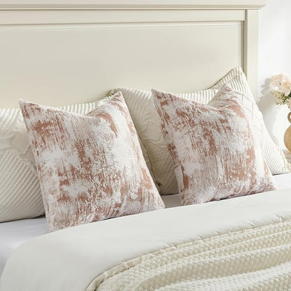 FUTEI Rust White Decorative Throw Pillow Covers 20x20 Inch Set of 2,Soft Faux Cashmere Jacquard - Textured & Cozy Cushion Case,Modern Home Decor for Couch Bed Living Room