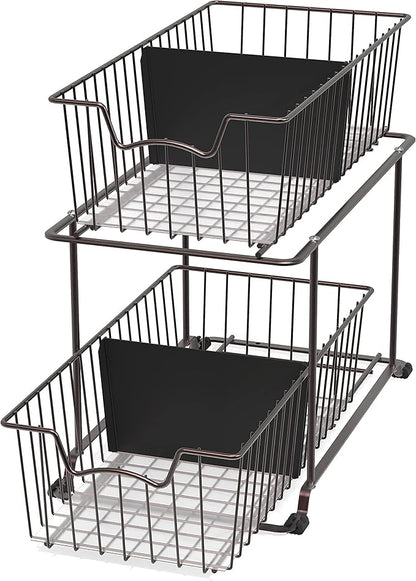 SimpleHouseware 2 Tier Cabinet Wire Basket Drawer Organizer, Brown