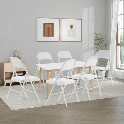6 Pack White Folding Chairs with Comfortable Cushion and Back, Portable & Foldable Indoor Outdoor Chairs with Durable Metal Frame for Office/Party/Events/Kitchen/Dinning/Wedding, 330lbs Capacity