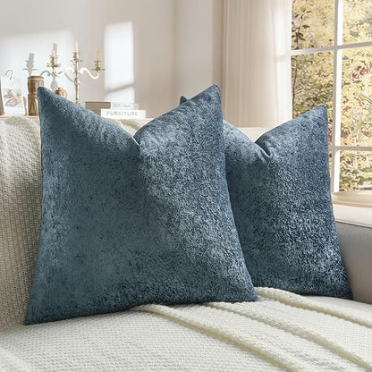 FUTEI Navy Flannel Throw Pillow Covers 16x16 Inch Set of 2,Soft Dimensional Textured Cushion Cases,Modern Home Decor for Couch Living Room