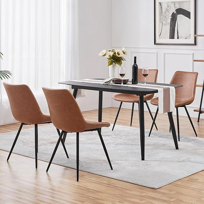 Yaheetech Dining Room Chairs Set of 4 Mid Century Modern Kitchen Chairs with Upholstered Faux Leather and Metal Legs for Dining Room, Living Room, Brown