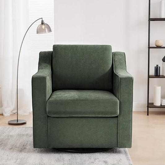 UIXE Swivel Accent Chair, Chenille Fabric Upholstered Arm Chair for Living Room, Modern Club Armchair Comfy Single Sofa Bedroom Reading Seat with Lumbar Pillow - Green
