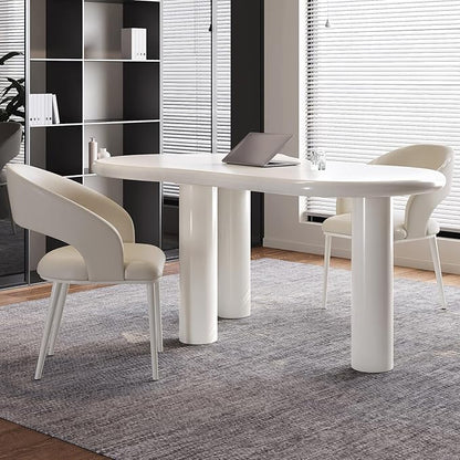 Modern Cream-White Office Desk with Beige Business Chair, Large Computer Table Set, Minimalist and Sturdy Workstation and Workstation, Ideal for Office, Home Office, and Gaming (Desk with Two Chairs)