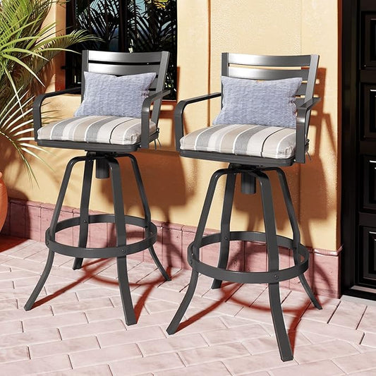 Pellebant 29.5" Outdoor Bar Stools Set of 8, Aluminum Swivel Patio Bar Height Stools with Footrest & Backrest,Rust-Proof Patio Stool Chairs for Deck Lawn Garden,GardenMilano Char