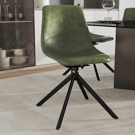 LeisureMod Markley Swivel Leather Dining Side Chair with Durable Iron Legs – Comfortable Accent Chair for Kitchen, Dining Room, or Office Set of 4