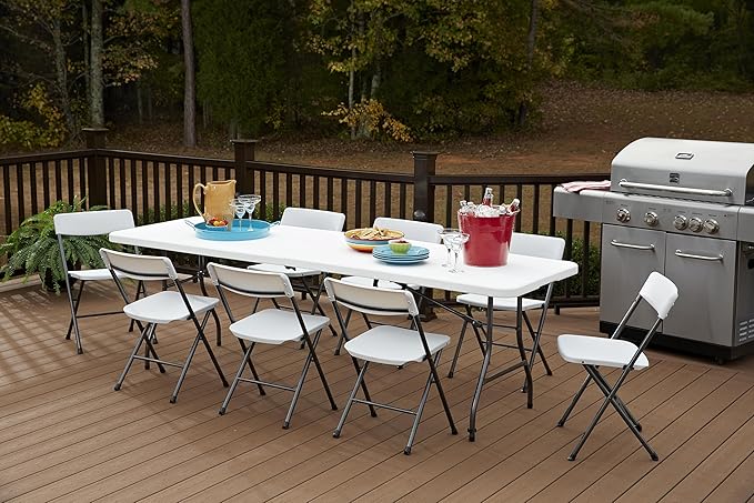 COSCO 8 ft. Fold-in-Half Banquet Table w/Handle, White