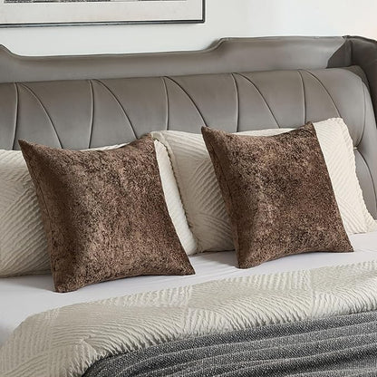 FUTEI Dark Coffee Flannel Throw Pillow Covers 16x16 Inch Set of 2,Soft Dimensional Textured Cushion Cases,Modern Home Decor for Couch Living Room